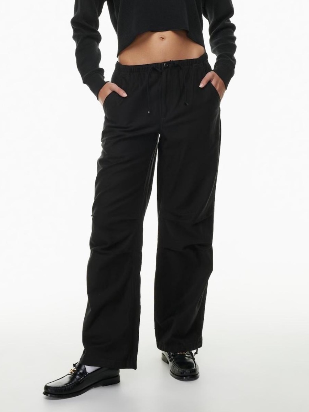 Aritzia TNA Cache Cargo Black Cotton Mid Rise Pant